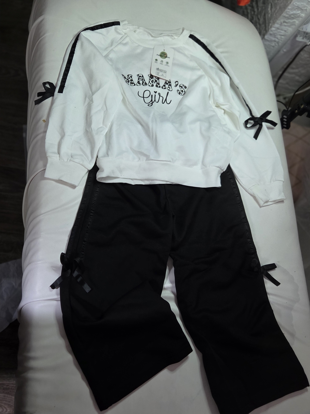 PatPat White & Black Girls' Matching Sweatshirt and Joggers Set